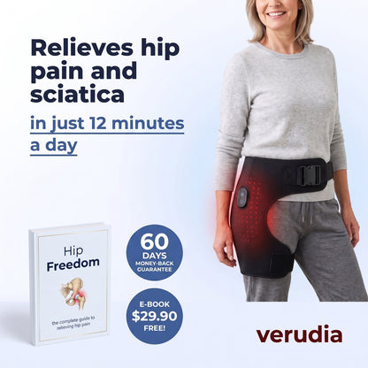 Relieves hip pain and sciatica in just 12 minutes a day, free Hip Freedom e-book